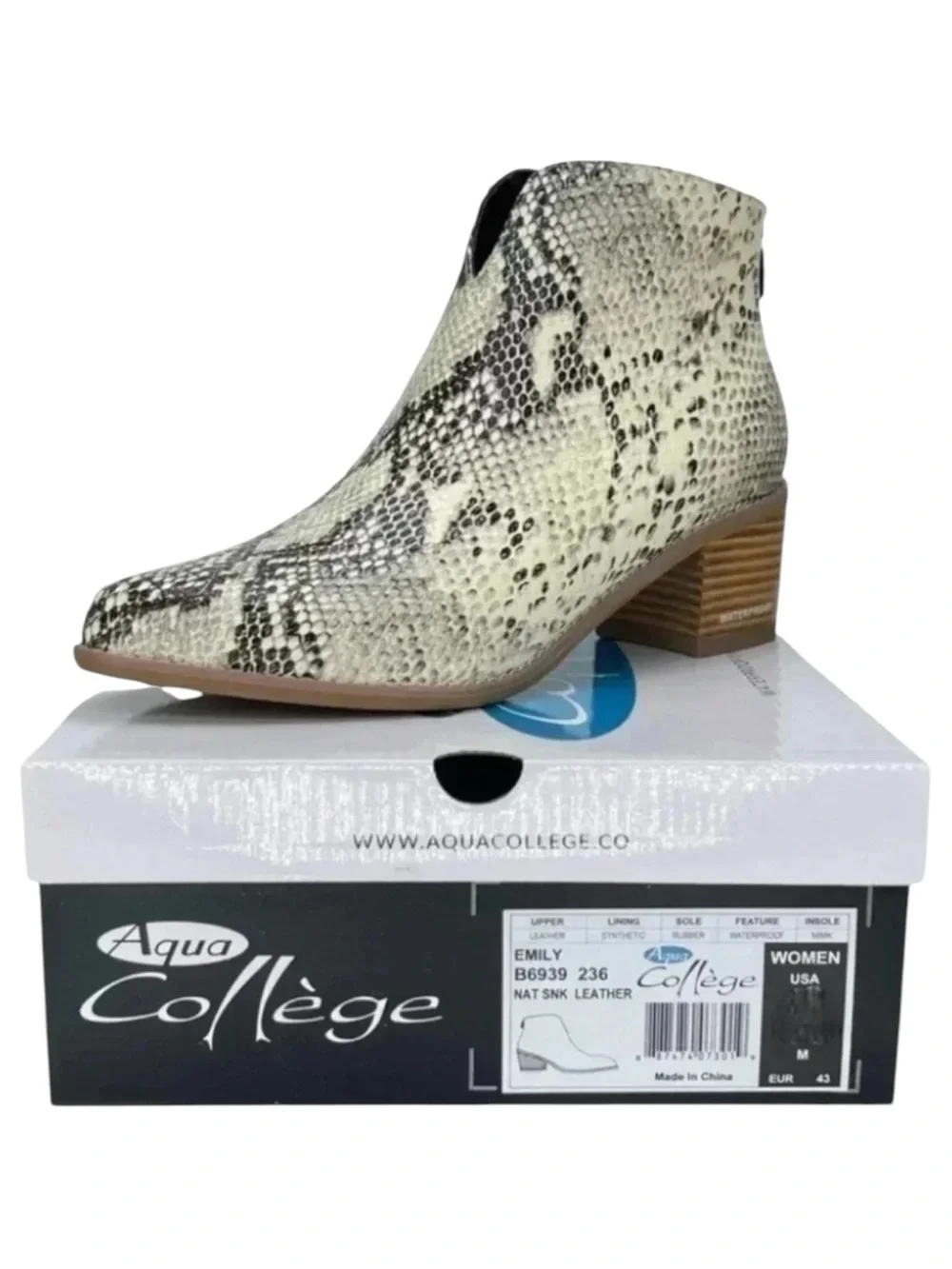 Aqua College Emily Leather Snake Print Waterproof Womens Booties Size 9M